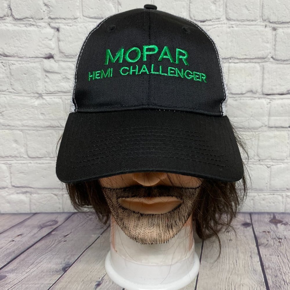 MOPAR Hemi Challenger Trucker Hat Mesh Snapback Black White Embroidered Logo